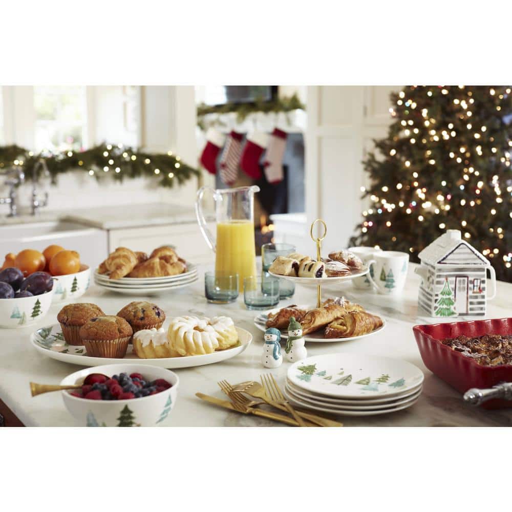 Balsam Lane Porcelain Dinner Plates with Gold Accents, Set of 4