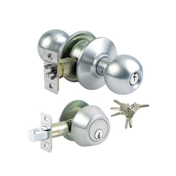 Stainless Steel Grade 3 Combo Lock Set with Entry Door Knob and Deadbolt, 6 SC1 Keys