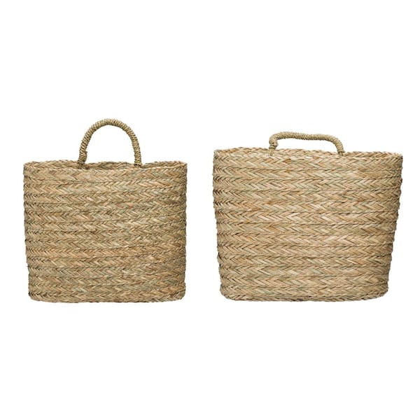 Storied Home Seagrass Handwoven Decorative Wall Baskets (Set of 2)