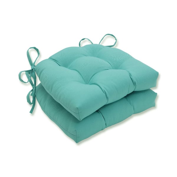 Pillow Perfect Solid 17.5 in. x 17 in. Outdoor Dining Chair Cushion in Blue (Set of 2)