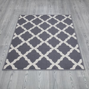 Glamour Collection Non-Slip Rubberback Moroccan Trellis Design 3x5 Indoor Area Rug, 3 ft. 3 in. x 5 ft., Gray