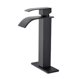 Single Handle Single Hole Bathroom Faucet with Deckplate Included and Spot Resistant in Matte Black