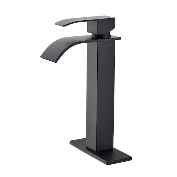 matrix decor Single Handle Single Hole Bathroom Faucet with Deckplate Included and Spot Resistant in Matte Black