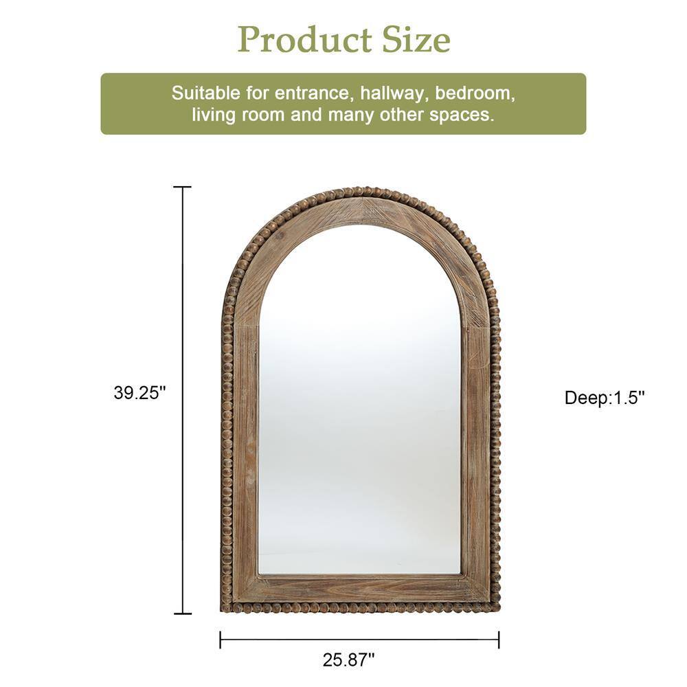 Natural Wood Oval Arch Wall Mirror with Beaded Frame