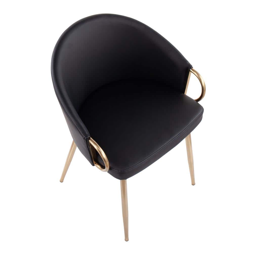 Claire Black Faux Leather Arm Chair with Gold Metal Frame