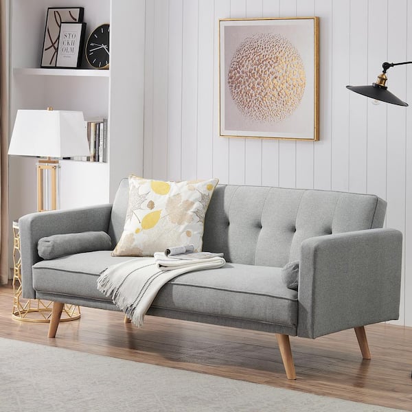 71.6. in. Wide Light Gray Linen Modern Twin Size Sofa bed