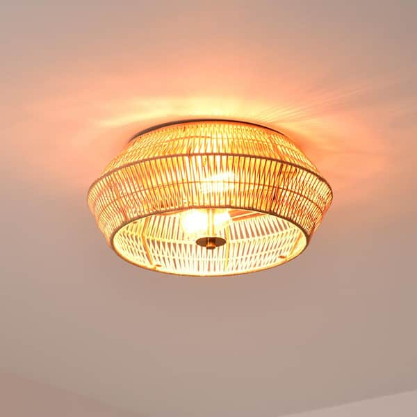 C Cattleya 2-Light Natural Rattan Outdoor Flush Mount Ceiling Light