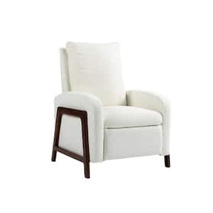 Modern White Boucle Wood-Framed Adjustable Recliner Chair with Thick Cushion and Backrest