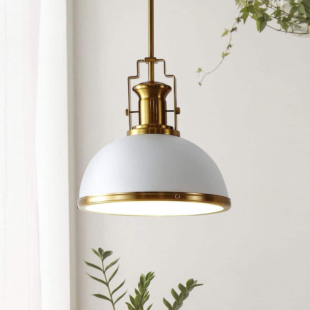 Homer 13" Brass Gold and White LED Dome Pendant Light