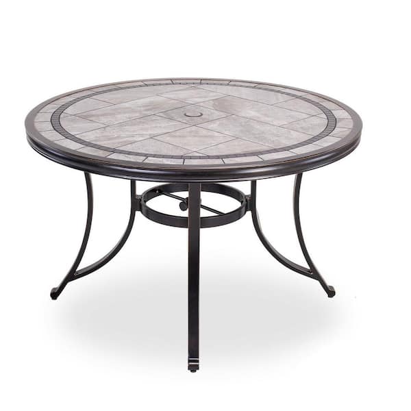 Boyel Living Brown 5 Piece Patio Outdoor Dining Set With 4 Wicker Arm Chair And 46 In Round Mosaic Tile Top Aluminum Table Bjc 0cqe1epahs Bj19 The Home Depot Round Mosaic Tile Top Aluminum Table, Mosaic Tile Patio Set