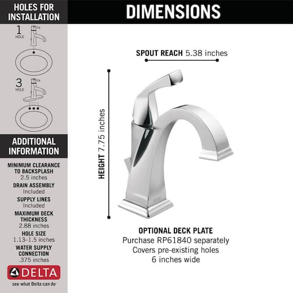 Delta - Dryden Single Hole Single-Handle Bathroom Faucet with Metal Drain Assembly in Chrome