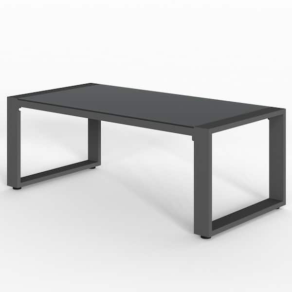 Unbranded Gray 44 in. Rectangular Powder-Coated Aluminum Outdoor Coffee Table, Versatile Use Glass Tabletop Lightweight Side Table
