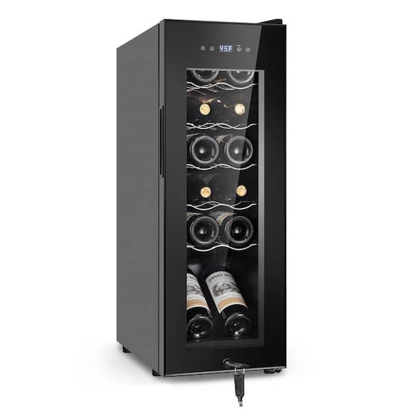 10.7 in. Single Zone 12-Bottle Wine Cooler in Black with LCD Control and LED Lights