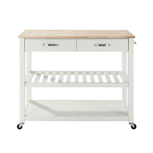 CROSLEY FURNITURE White Kitchen Cart With Natural Wood Top