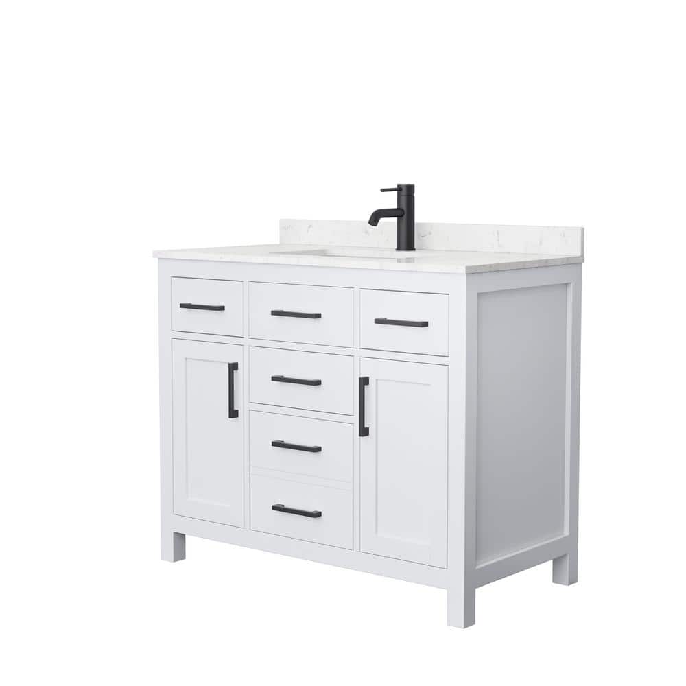 Beckett 42" White Vanity with Carrara Marble Top and Matte Black Trim