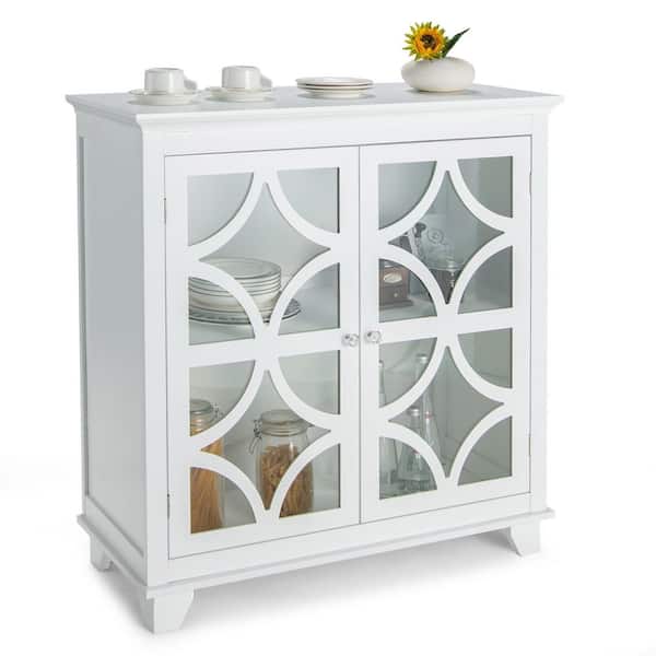 Costway Kitchen Storage Cabinet Buffet Sideboard w/Glass Doors and Adjustable Shelf White
