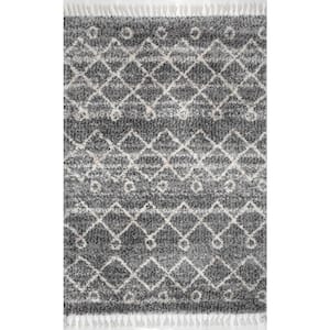 Kristi Moroccan Transitional Shag Gray 8 ft. x 11 ft. Area Rug