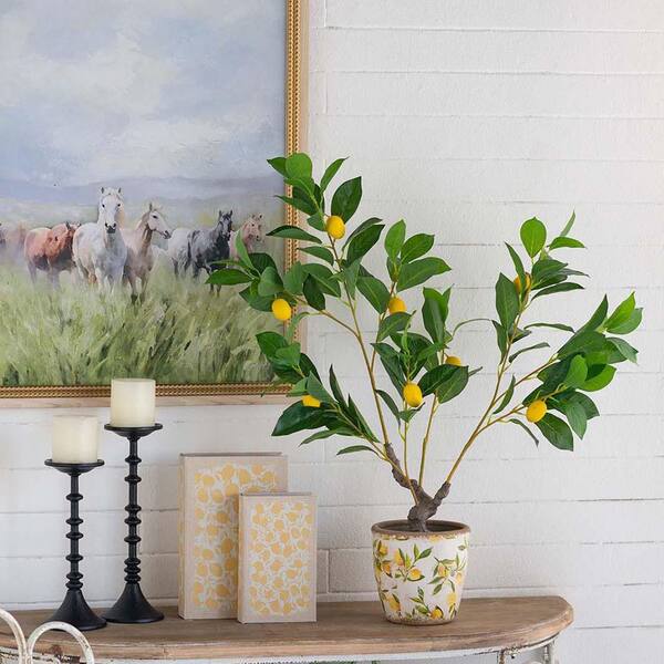 Unbranded 2.6 ft. Artificial Lemon Tree with Lifelike Greenery and Black Plastic Pot for Home, Office, Living Room Table, Desk