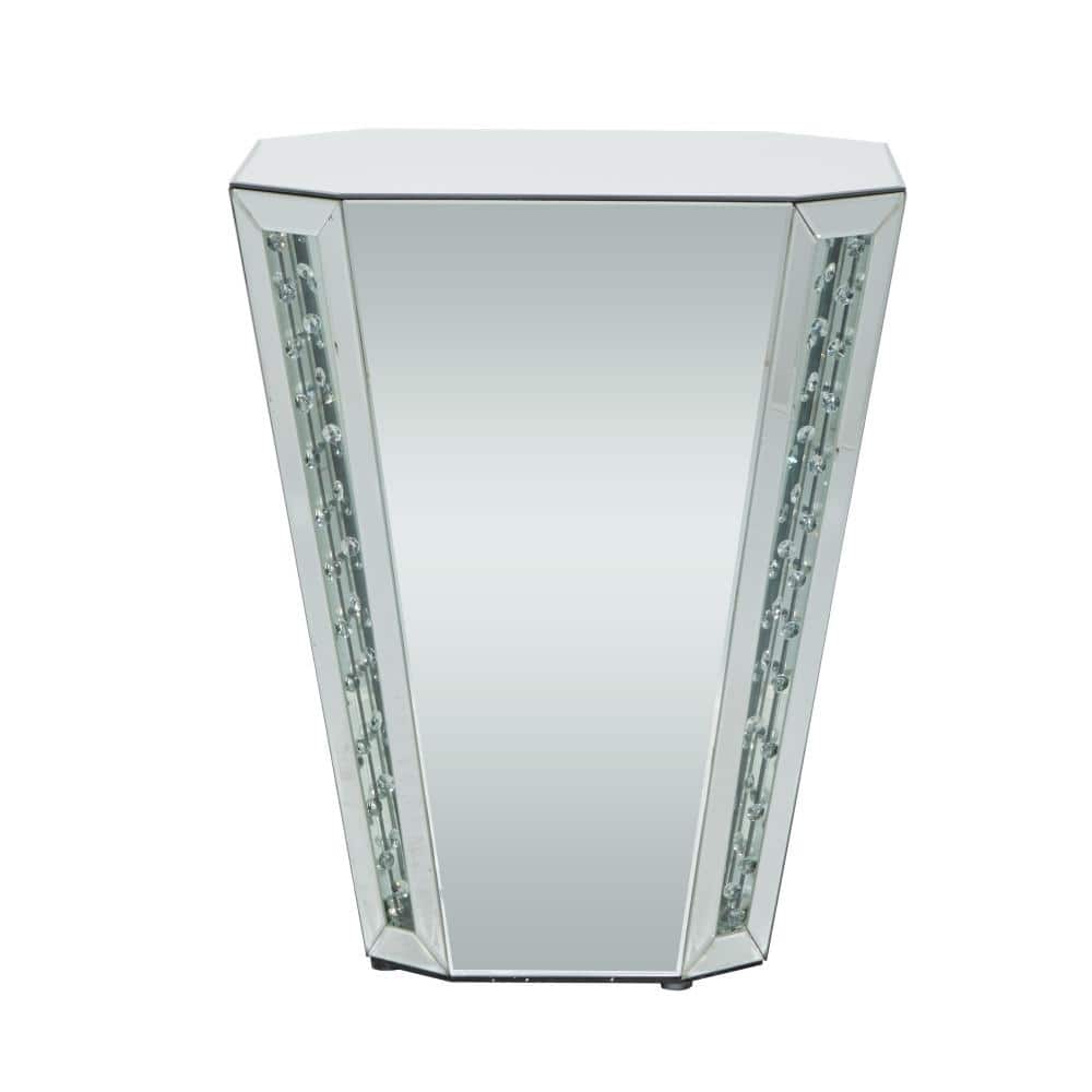 Silver Mirrored Geometric Wood and Glass Accent Table