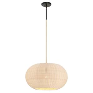 Modjeska 1-Light Black Pendant with Natural Rattan Shade