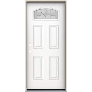 36 in. x 80 in. Right-Hand/Inswing Camber Top Caldwell Decorative Glass Modern White Fiberglass Prehung Front Door