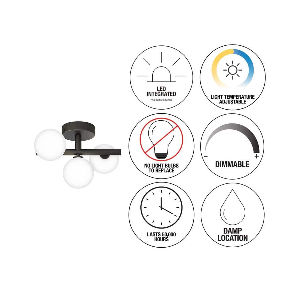 Bloom Modern Black LED Ceiling Light with Frosted Glass Globes