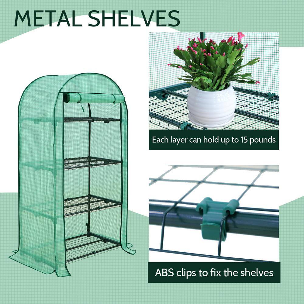 Green 4-Tier Portable Mini Greenhouse with Shelves