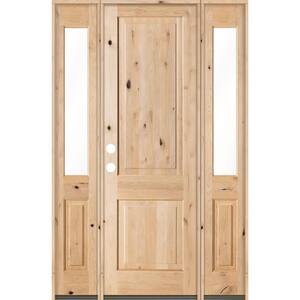 60 in. x 96 in. Rustic Unfinished Knotty Alder Square-Top Wood Right-Hand Half Sidelites Clear Glass Prehung Front Door