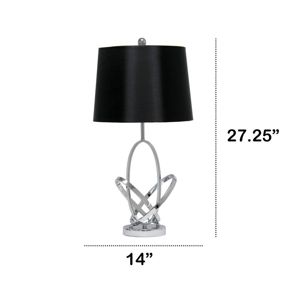 Modern Chrome Sculptured Metal Table Lamp with Black Shade