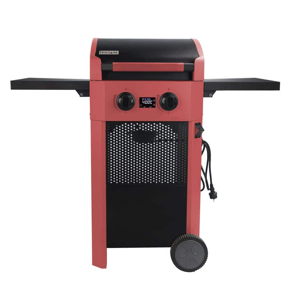 Grenada Electric Grill in Red with Dual Side Trays, Dual Elements, Digital Display, and 750Â° Fahrenheit Max Temp