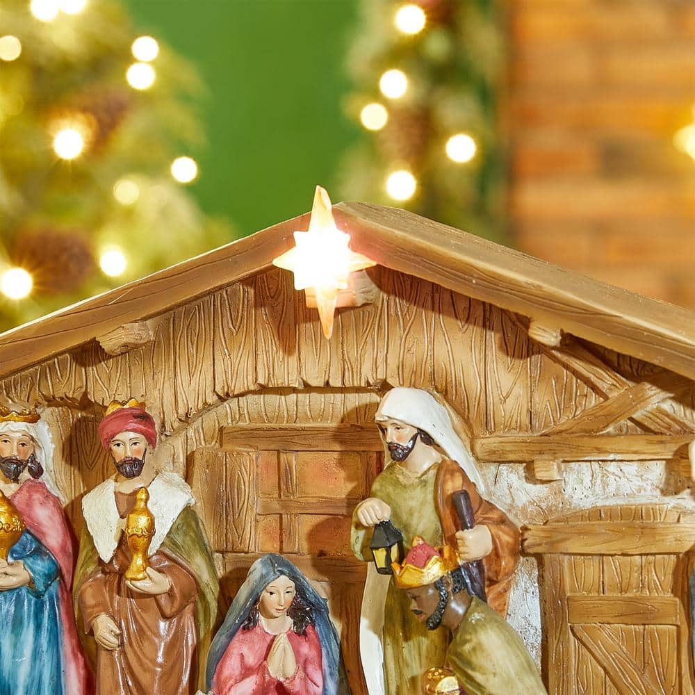 12.5" Lighted Resin Nativity Scene with Holy Family