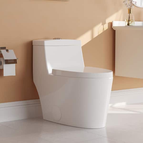 DEERVALLEY Prism 1-Piece 1.1/1.6 GPF Dual Flush Elongated Toilet in White, Gold Flush Button, Seat Included