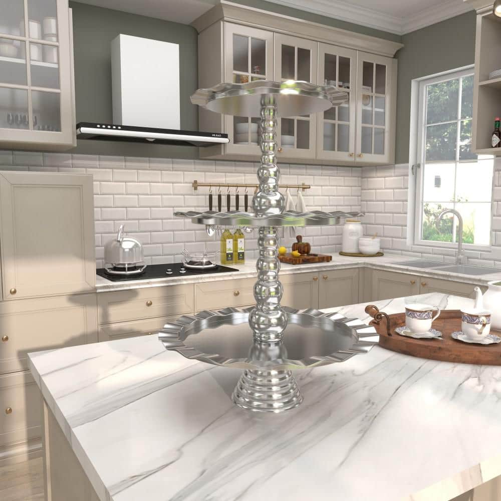 Silver Polished Aluminum 3-Tier Round Server