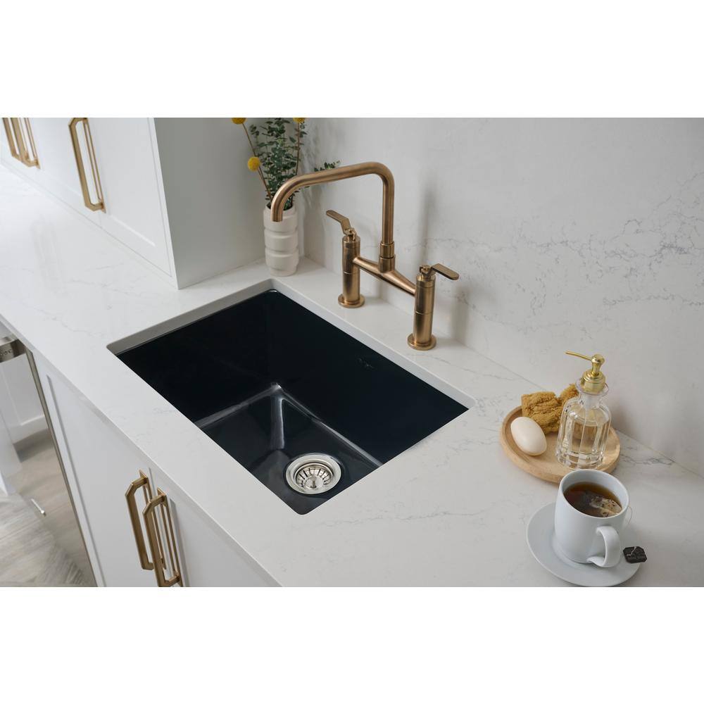 34-Inch Black Fireclay Drop-In Single Bowl Kitchen Sink
