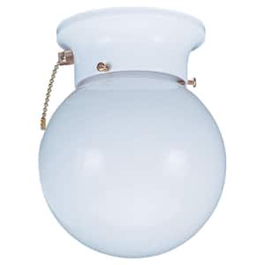 Tomkin 1-Light White Ceiling Fixture with White Glass