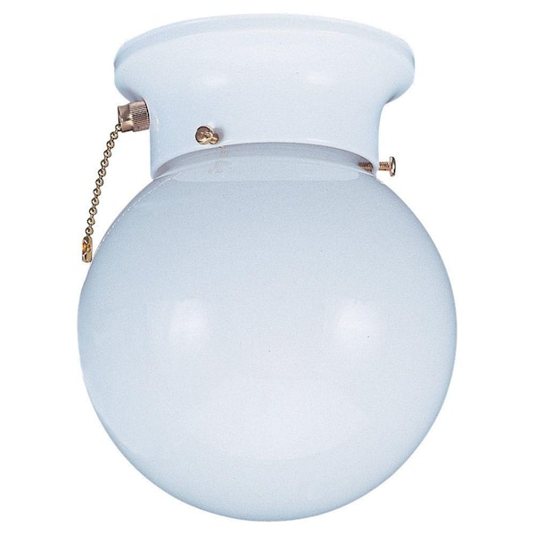 Generation Lighting Tomkin 1-Light White Ceiling Fixture with White Glass