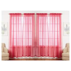 Solid Bright Rose 55 in. W x 84 in. L Rod Pocket Sheer Window Curtain Panel (Set of 4)