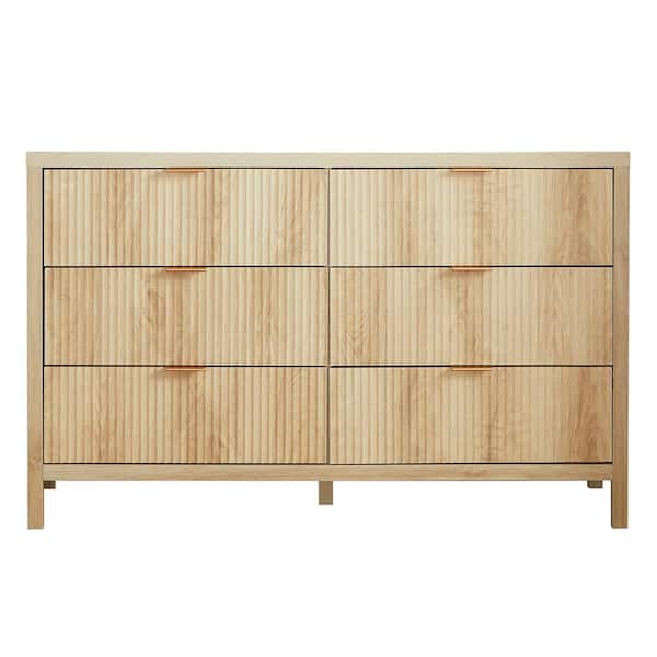 ATHMILE Natural Wooden 6 Drawer Nightstand Long-Side Cabinet Storage Dresser Cabinet(15.75in D x 47.24in W x 29.53in H)