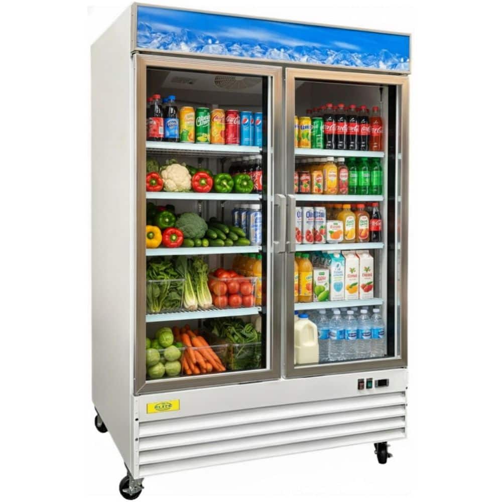 53 in. 45 cu. ft. Merchandiser Refrigerator 2 Glass Door Cooler EG2BMW White