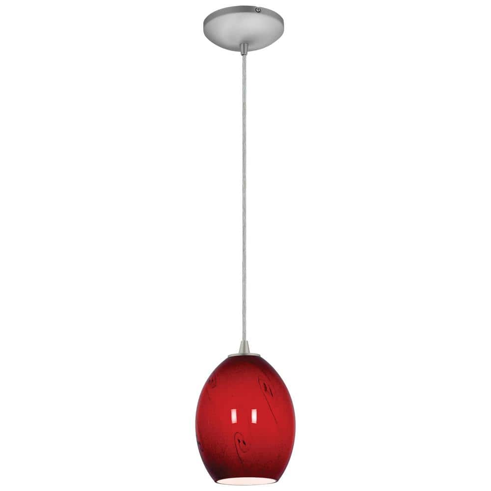 Brandy FireBird 1-Light Brushed Steel Shaded Pendant Light with Glass Shade
