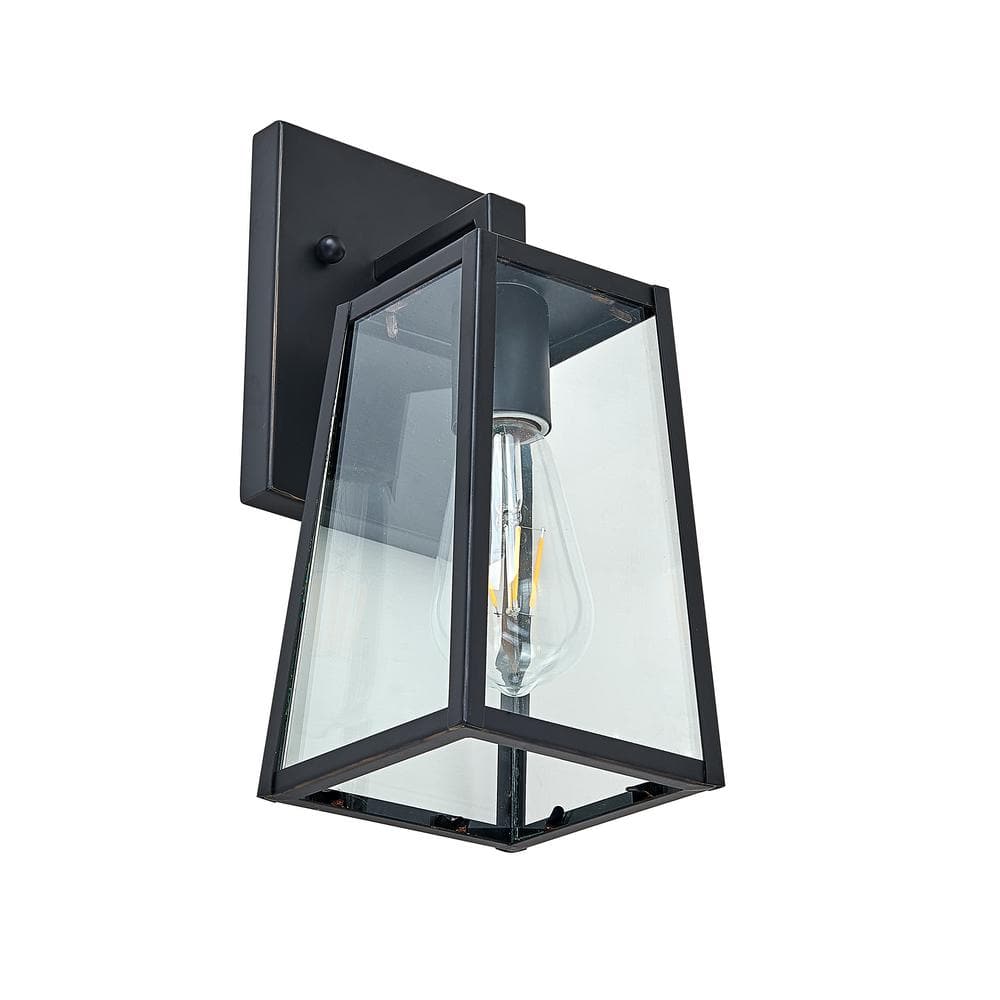 10.75 in. Black Outdoor Hardwired Wall Lantern Sconce with No Bulb Included