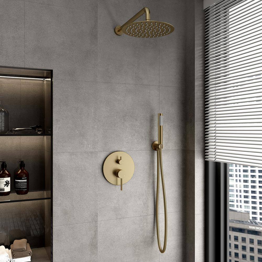 Large Brushed Gold Stainless Steel Dual Shower Head System