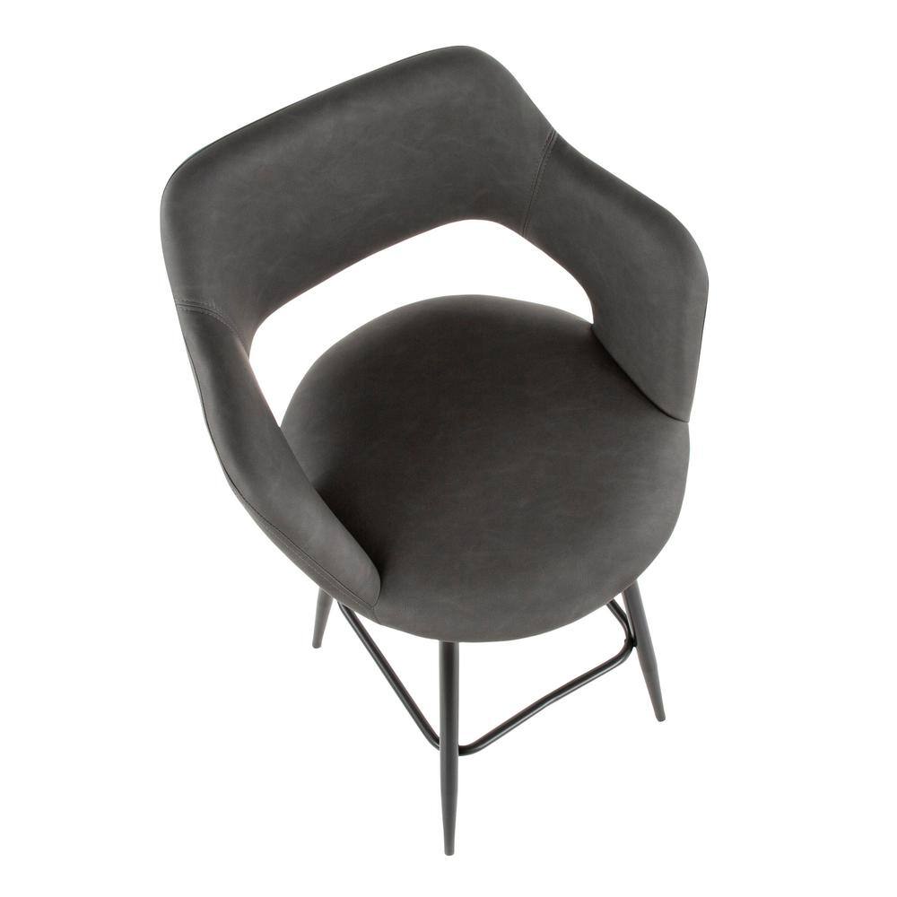 Set of 2 Gray Faux Leather Counter Stools with Black Metal Legs