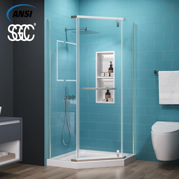 ES-DIY 36 in. W x 72 in. H Neo Angle Pivot Semi Frameless Corner Shower Enclosure in Brushed Nickel Without Shower Base