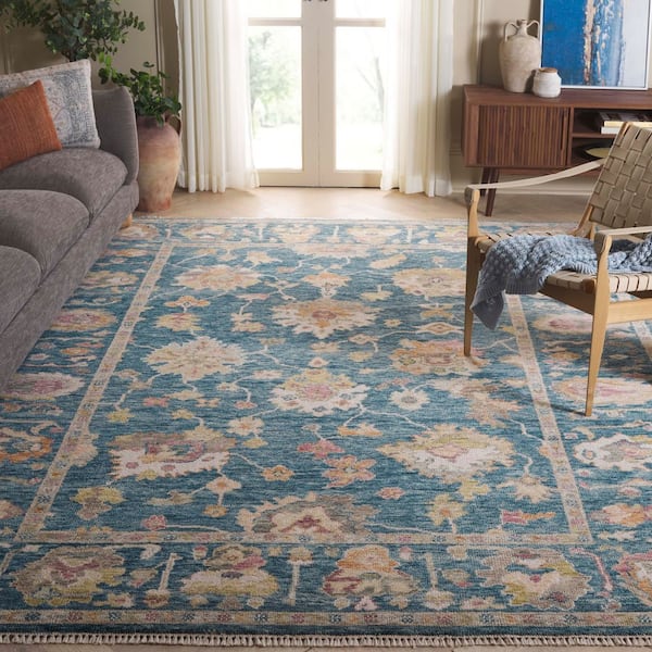 Samarkand 9 ft. x 12 ft. Blue/Ivory Floral Area Rug