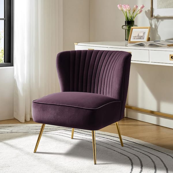 Monica Modern Purple Velvet Comfy Living Room Side Chair with Golden Metal Legs