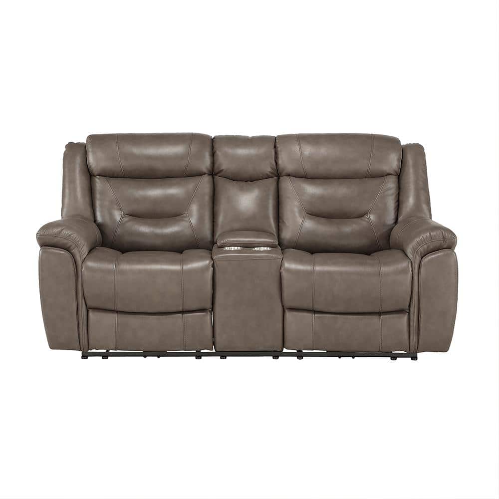 Barbal 77 in. W Brownish Gray Leather Match Power Double Reclining Loveseat