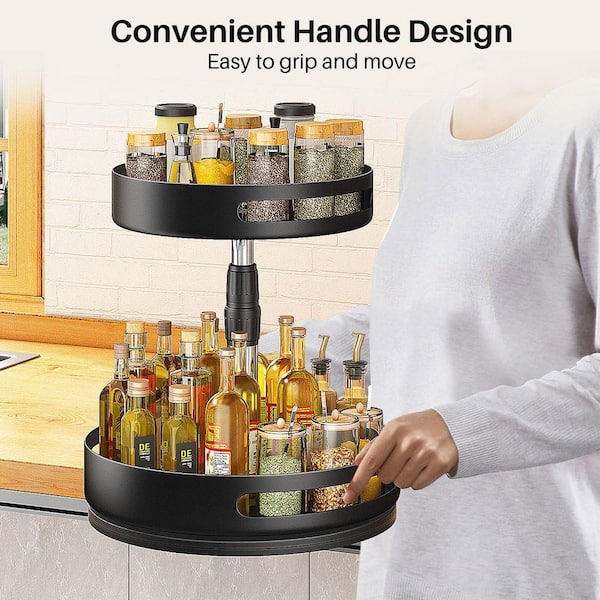 2-Tier Adjustable Height Metal Spice Organizer Shelf Black 360