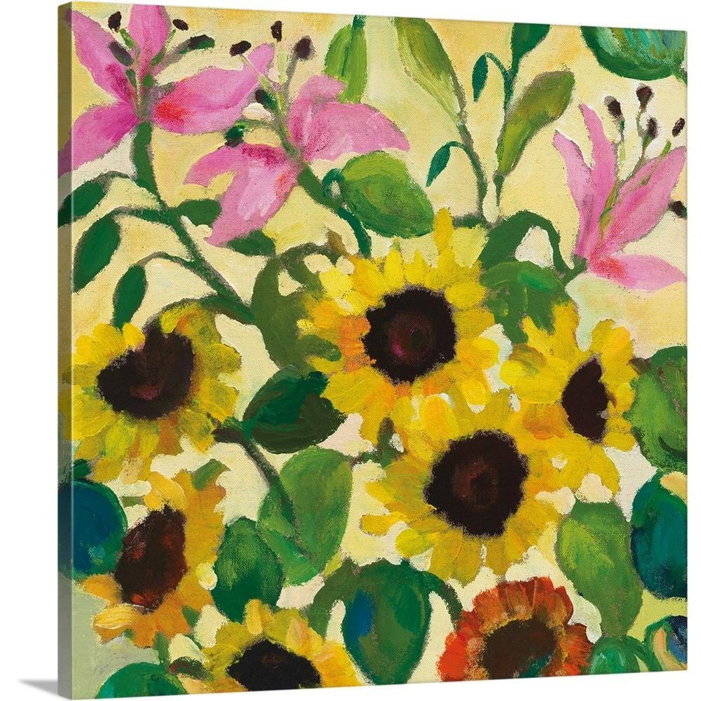 "36 in. x 36 in. ""Sunflowers and Pink Lilies"" by Kim Parker Canvas Wall Art" price history on PriceWatchPro