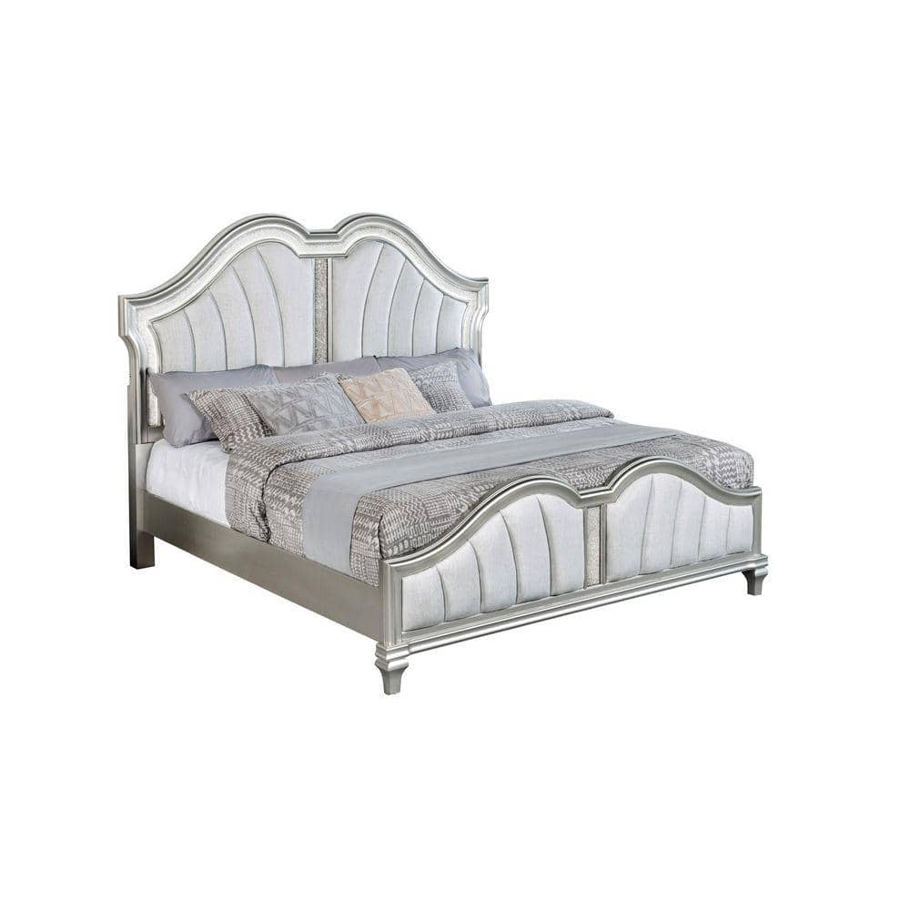 Nila Silver Color Wood Frame Queen Panel Bed With LED Light